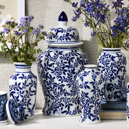 Hand-Painted Blue and White Chinoiserie Temple Jar with Lids *Multiple Sizes