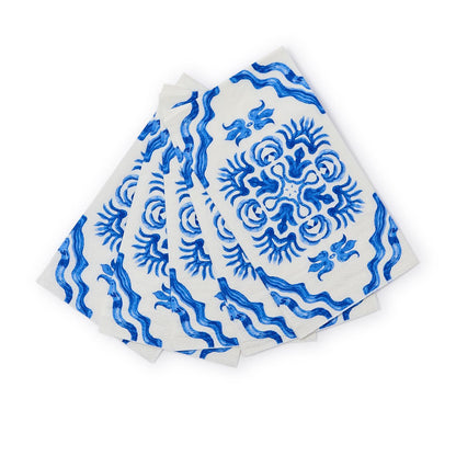 Blue Tile Block Print 3-Ply Paper Dinner Napkin / Guest Towel
