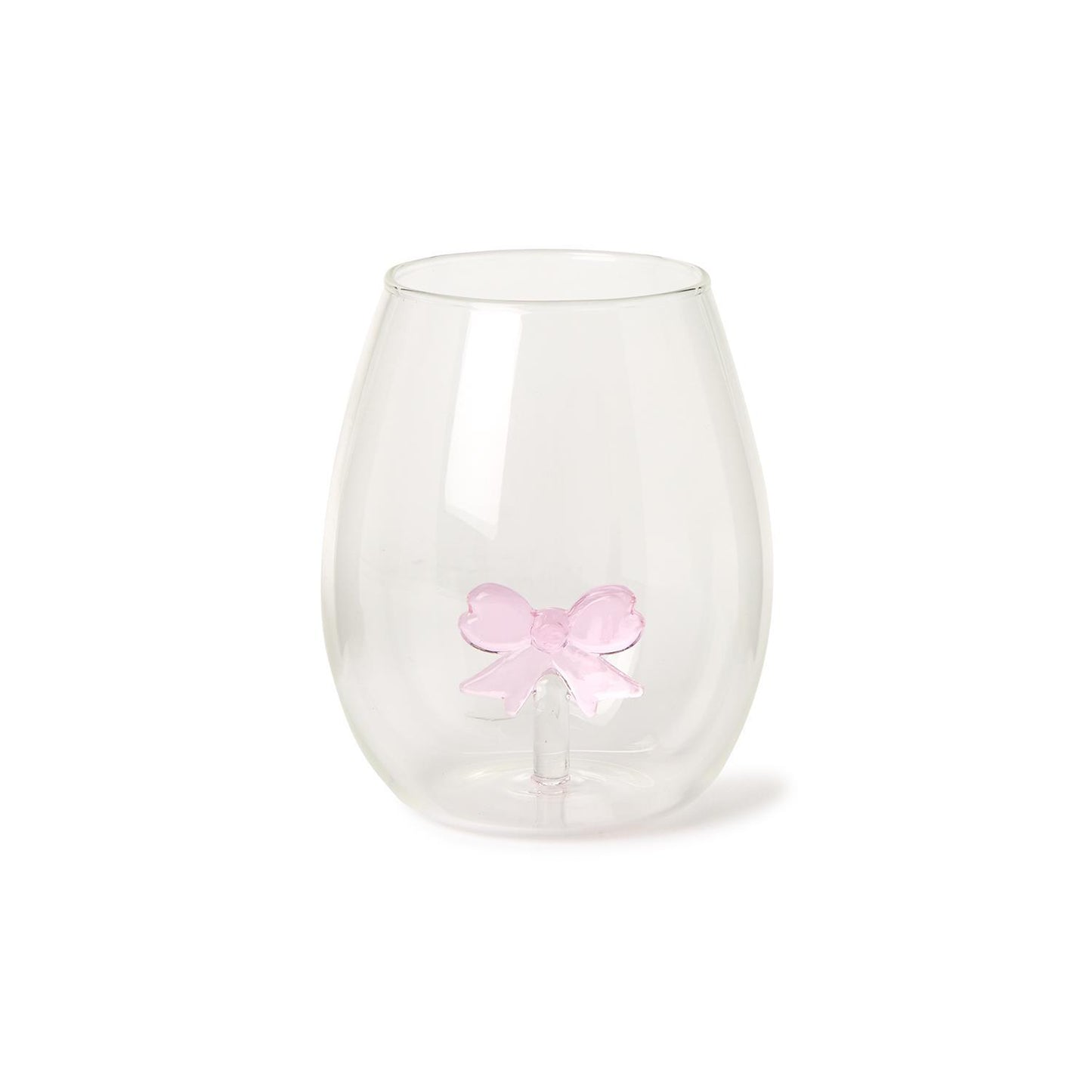 Pink Bow Stemless Wine Glass