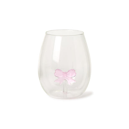 Pink Bow Stemless Wine Glass