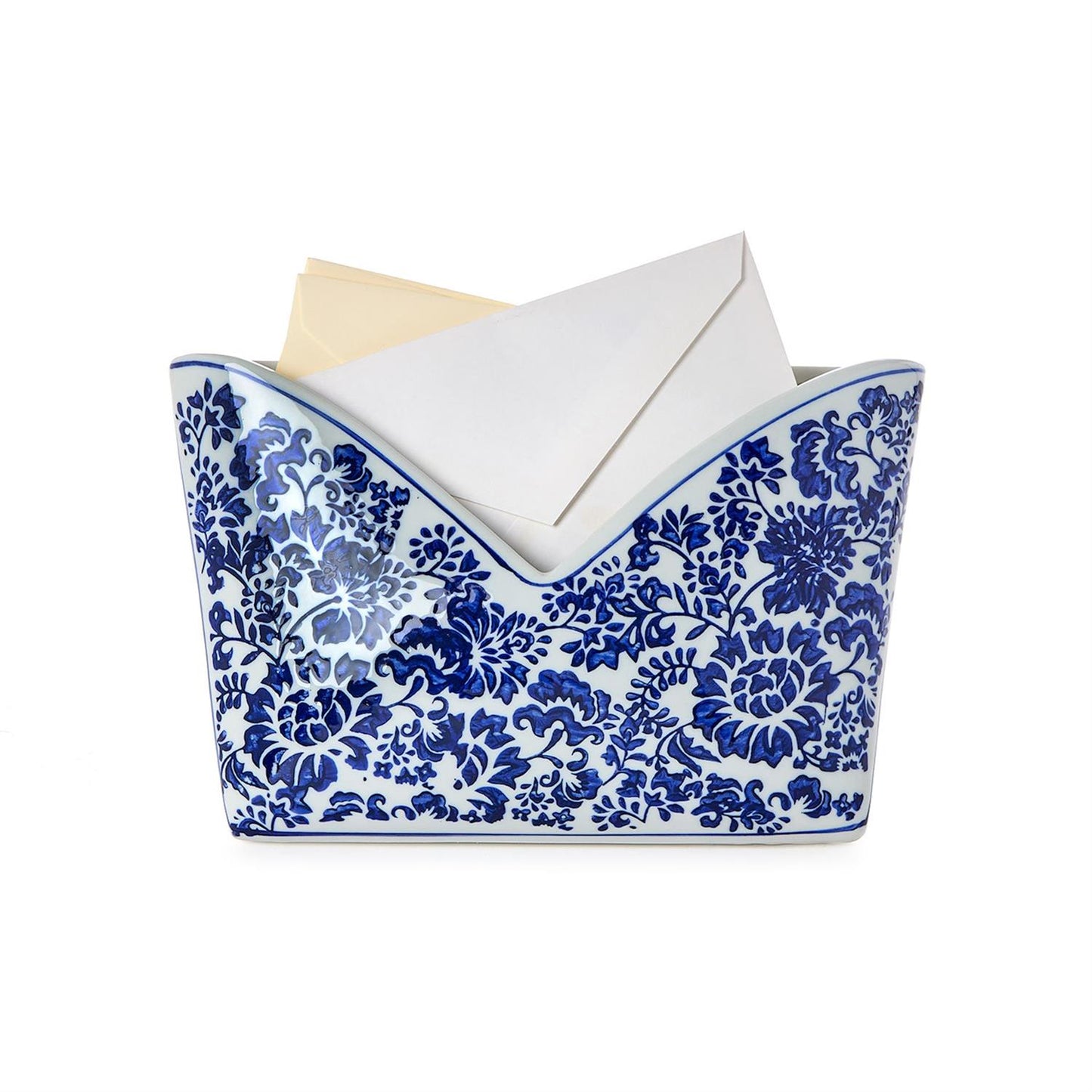 Chinoiserie Hand-Painted Blue and White Floral Letter Holder