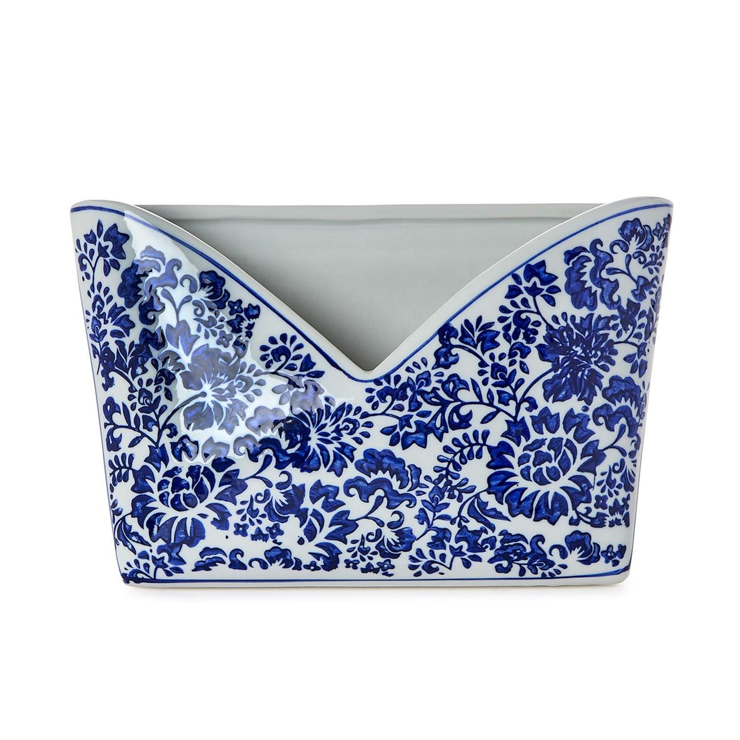 Chinoiserie Hand-Painted Blue and White Floral Letter Holder