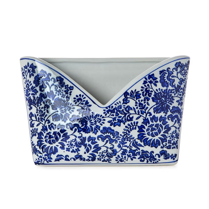Chinoiserie Hand-Painted Blue and White Floral Letter Holder