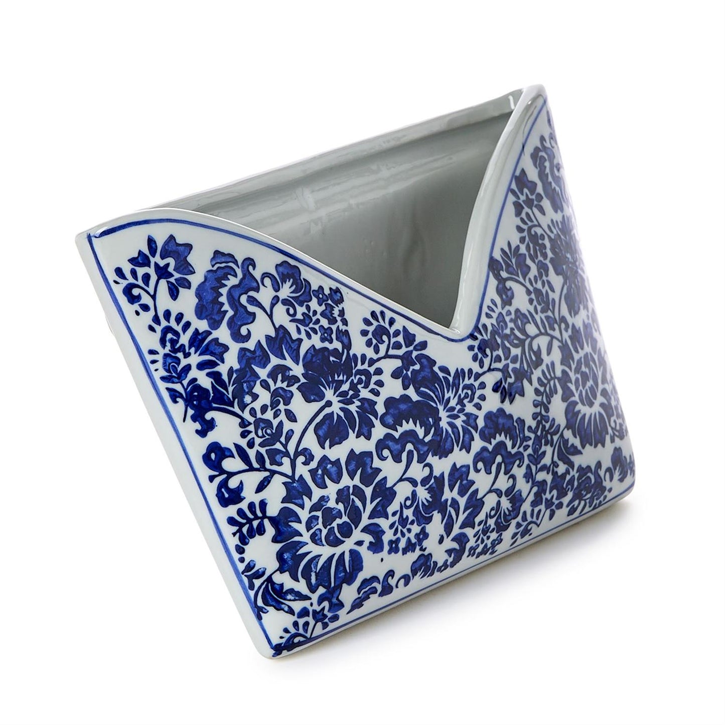 Chinoiserie Hand-Painted Blue and White Floral Letter Holder
