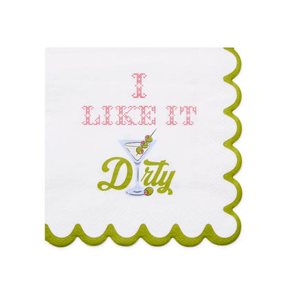 Martini and Olive I Like it Dirty 3-Ply Paper Cocktail Napkin with Scalloped Edge