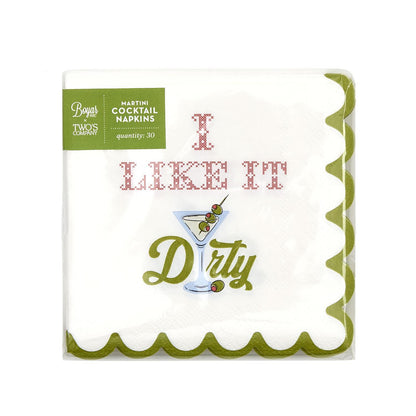 Martini and Olive I Like it Dirty 3-Ply Paper Cocktail Napkin with Scalloped Edge