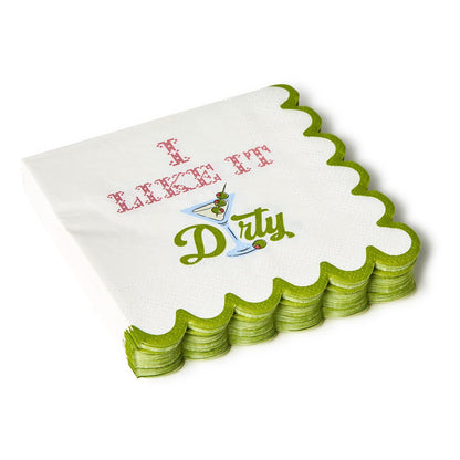 Martini and Olive I Like it Dirty 3-Ply Paper Cocktail Napkin with Scalloped Edge