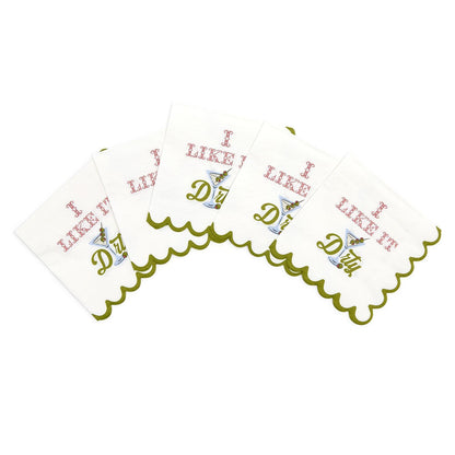 Martini and Olive I Like it Dirty 3-Ply Paper Cocktail Napkin with Scalloped Edge