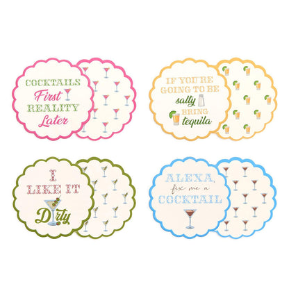 'Cocktails First' Set of 24 Heavyweight Paper Coasters in Gift Box