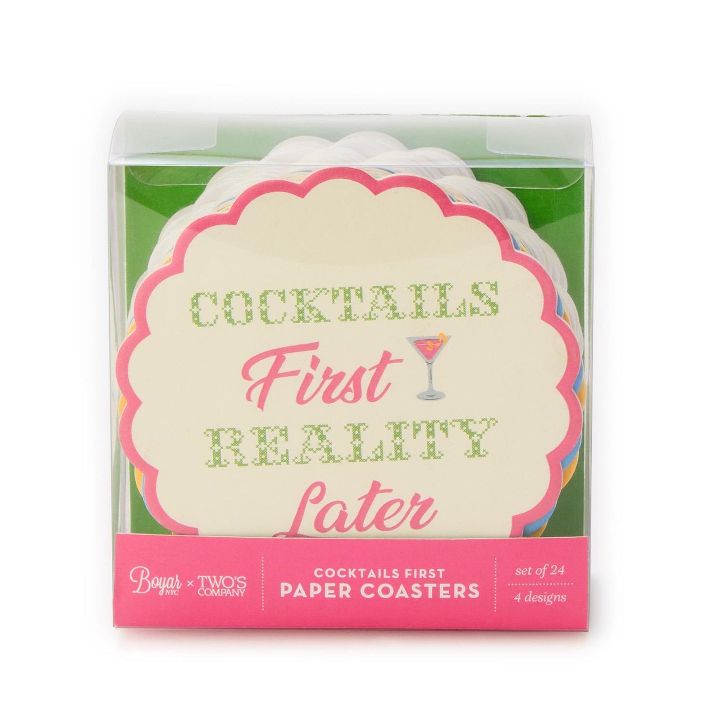 'Cocktails First' Set of 24 Heavyweight Paper Coasters in Gift Box