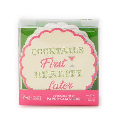 'Cocktails First' Set of 24 Heavyweight Paper Coasters in Gift Box