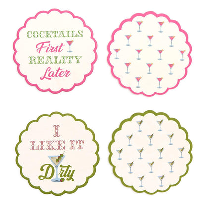 'Cocktails First' Set of 24 Heavyweight Paper Coasters in Gift Box