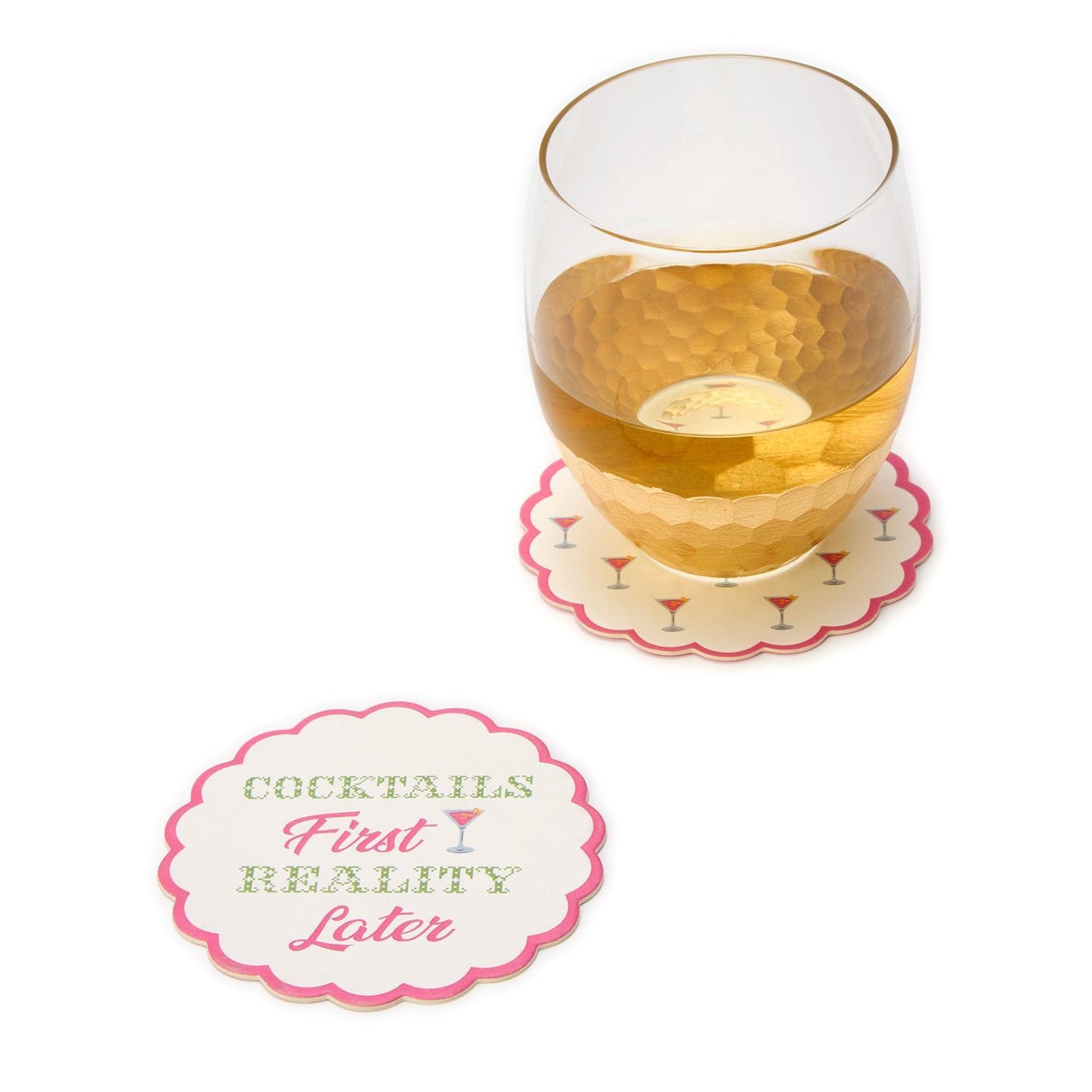 'Cocktails First' Set of 24 Heavyweight Paper Coasters in Gift Box