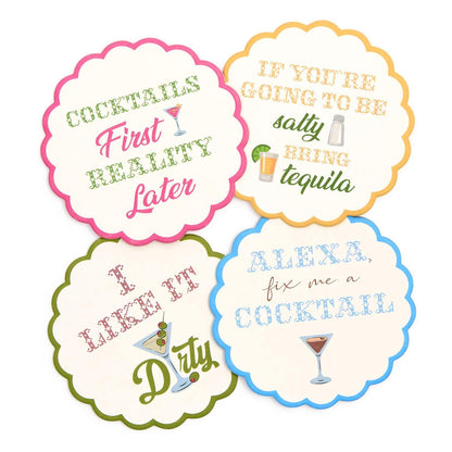 'Cocktails First' Set of 24 Heavyweight Paper Coasters in Gift Box