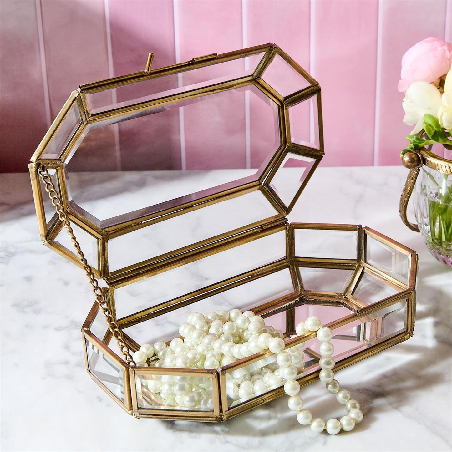 Glass Jewelry Box with Gold Antique Trim