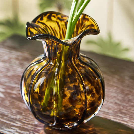Ruffled Tortoise Hand-Blown Glass Vase