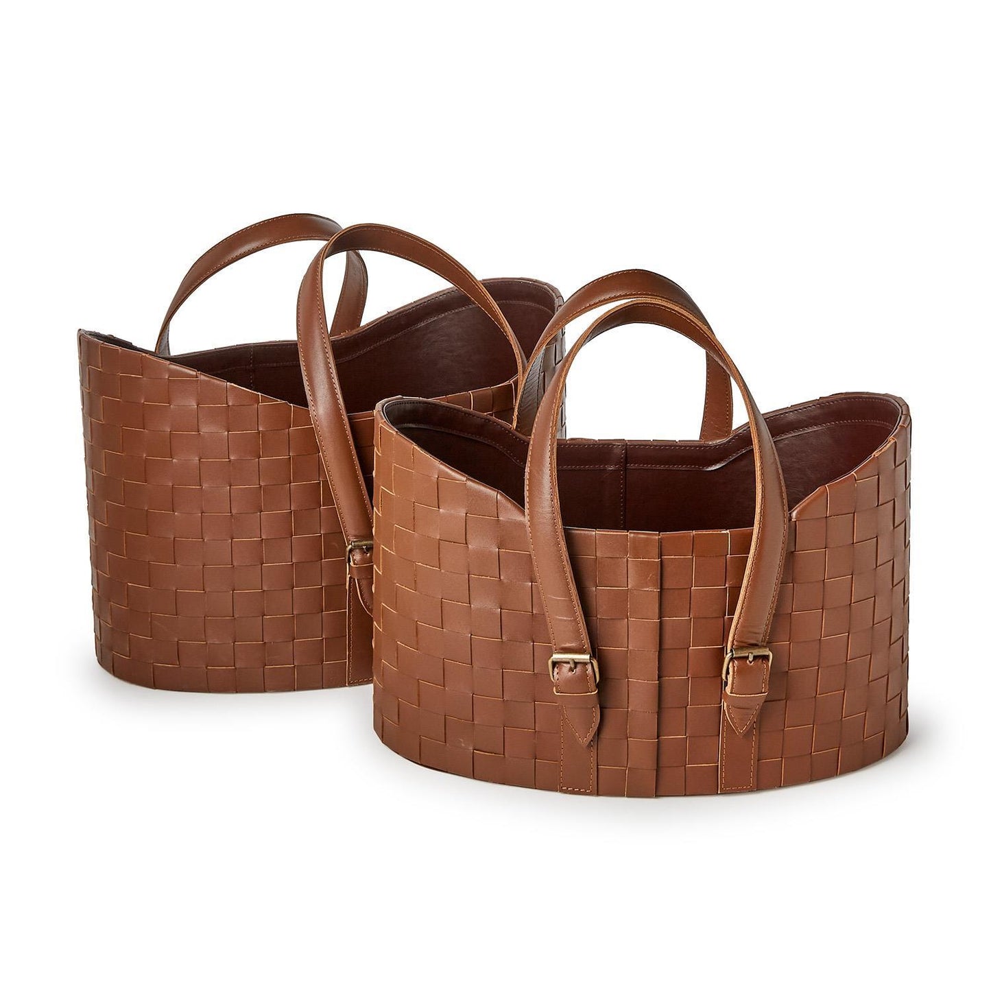 Genuine Leather Basketweave Storage Baskets