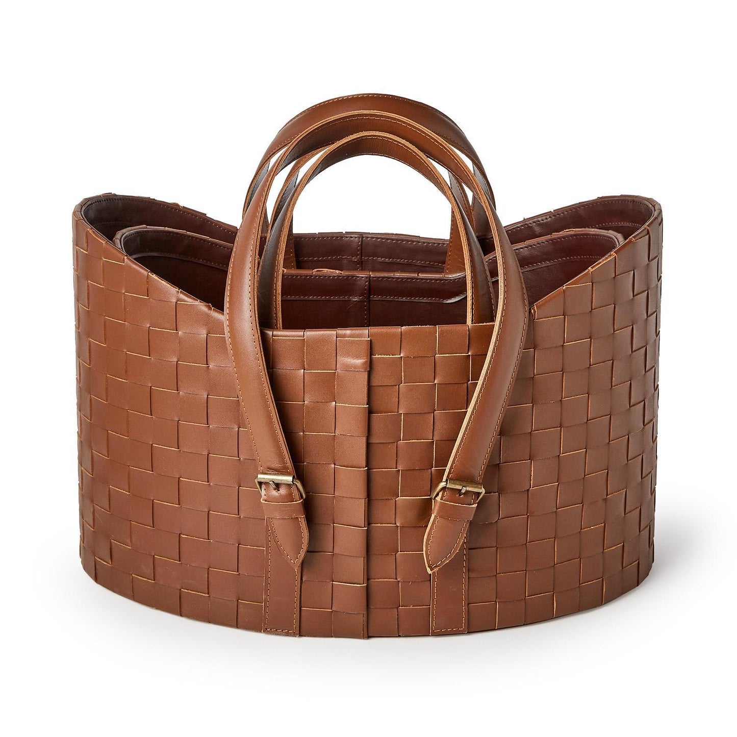 Genuine Leather Basketweave Storage Baskets