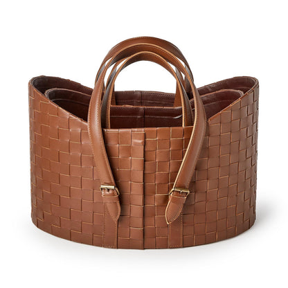 Genuine Leather Basketweave Storage Baskets