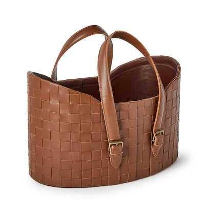 Genuine Leather Basketweave Storage Baskets