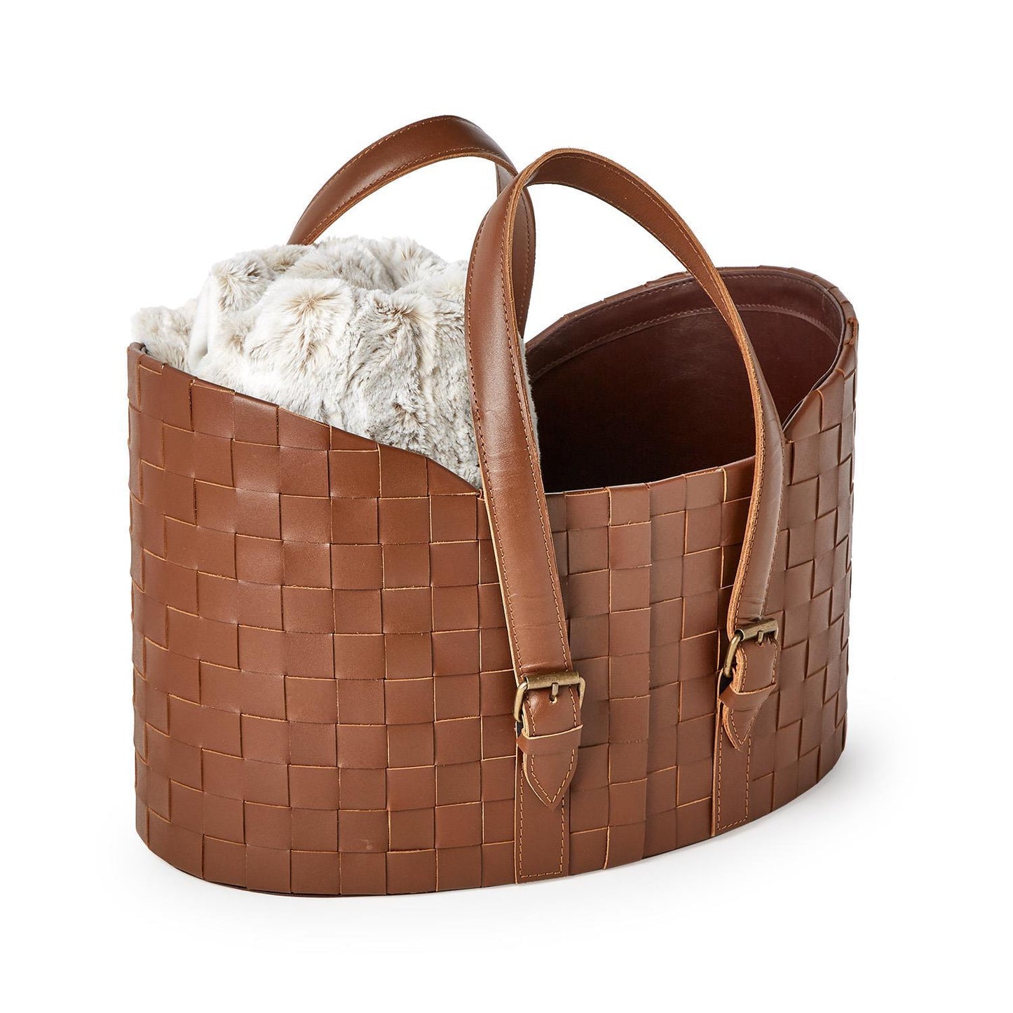 Genuine Leather Basketweave Storage Baskets