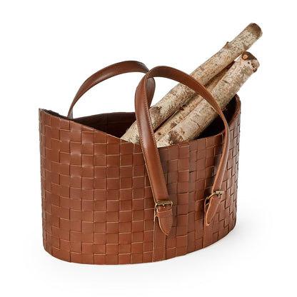 Genuine Leather Basketweave Storage Baskets