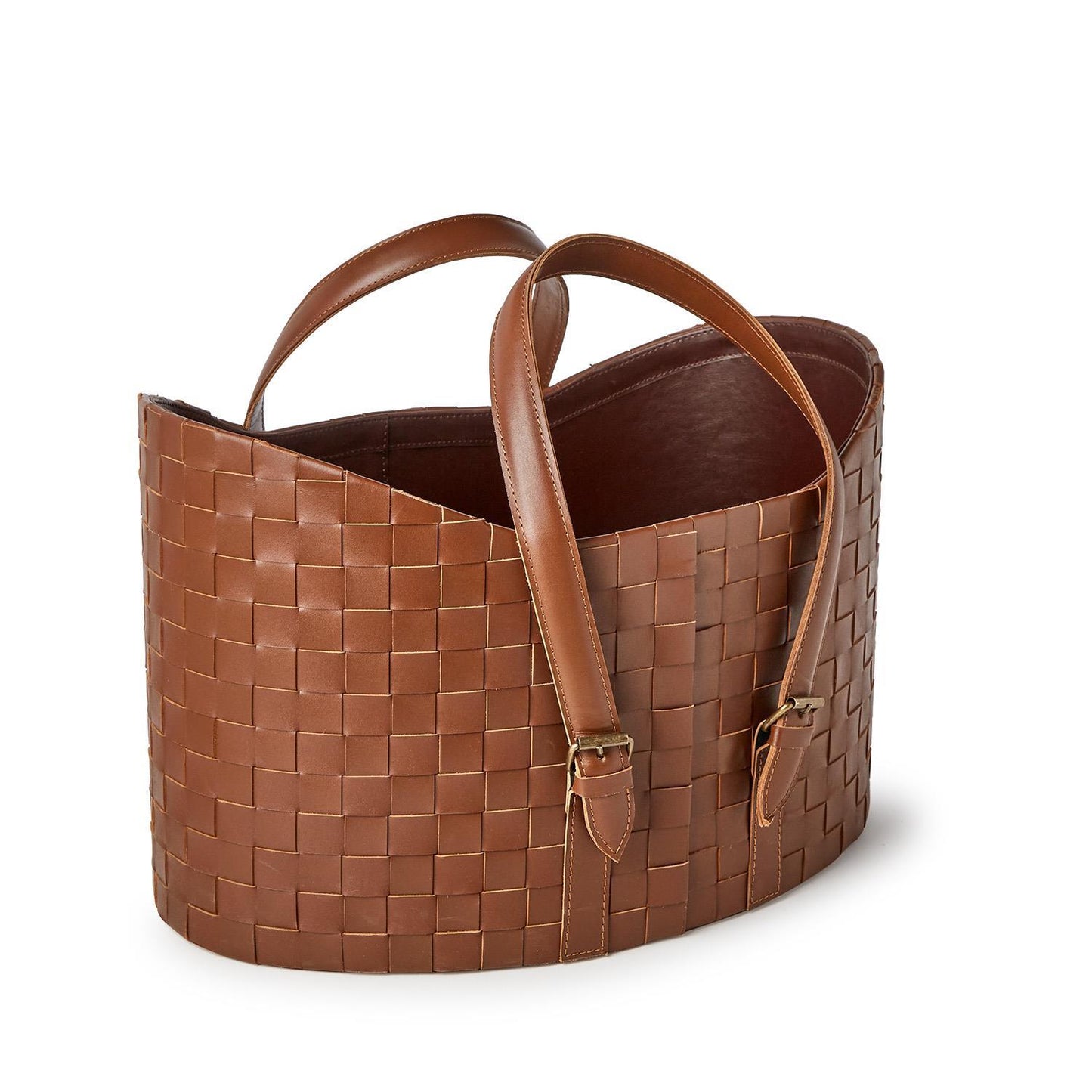Genuine Leather Basketweave Storage Baskets