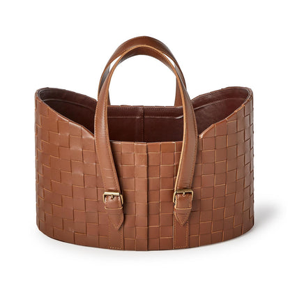 Genuine Leather Basketweave Storage Baskets