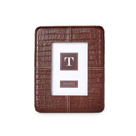 Chestnut 5x7 Genuine Leather Reptile Pattern Photo Frame