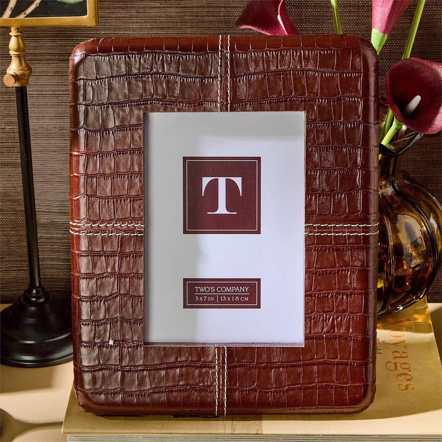 Chestnut 5x7 Genuine Leather Reptile Pattern Photo Frame