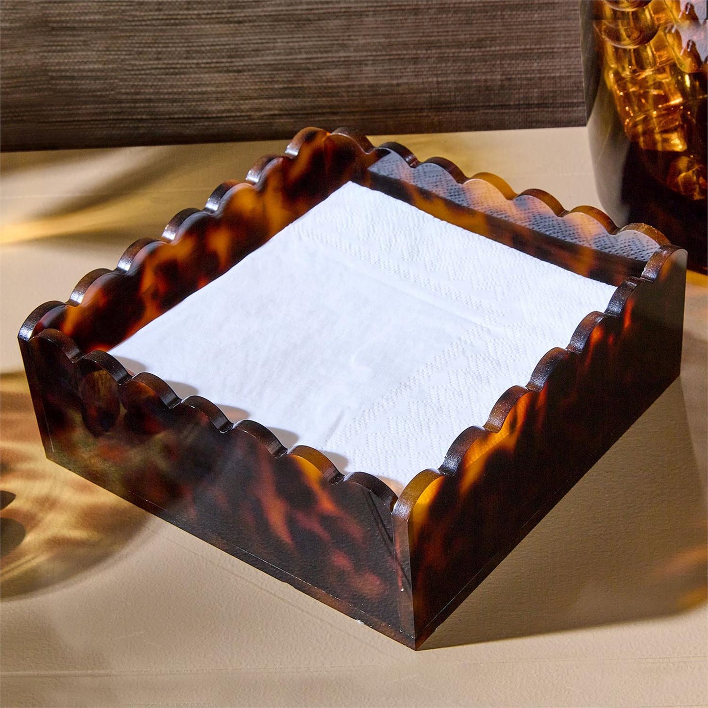 Tortoise Print Scalloped Edge Acrylic Cocktail Napkin Holder