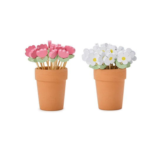 Garden Blooms Flower Cocktail Picks in Flower Pot Holder