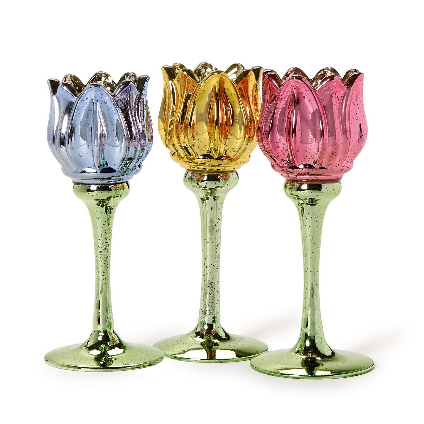Tulip Stemmed Tealight Candleholder with Mercury Glass Finish