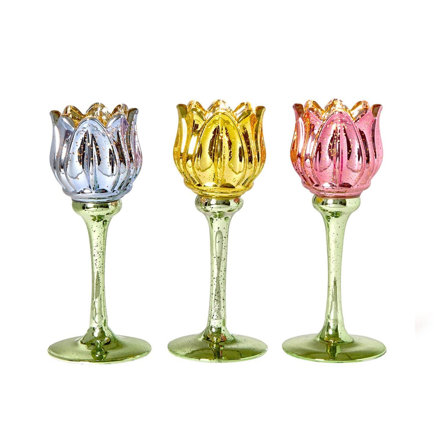 Tulip Stemmed Tealight Candleholder with Mercury Glass Finish