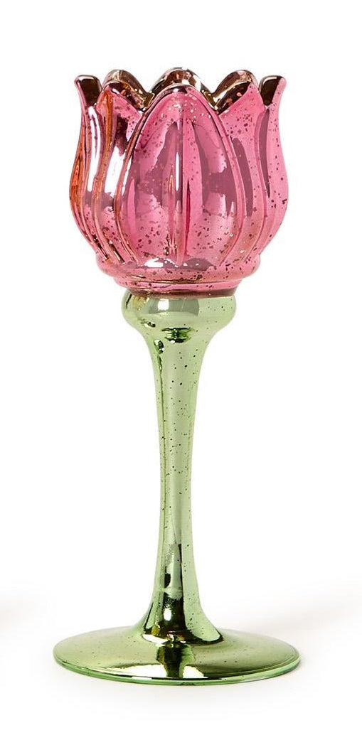 Tulip Stemmed Tealight Candleholder with Mercury Glass Finish