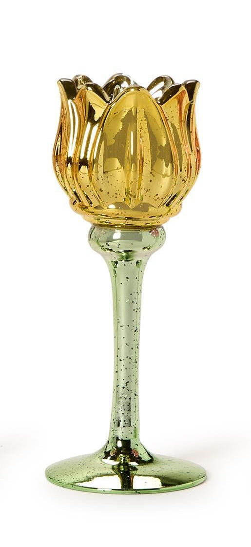Tulip Stemmed Tealight Candleholder with Mercury Glass Finish