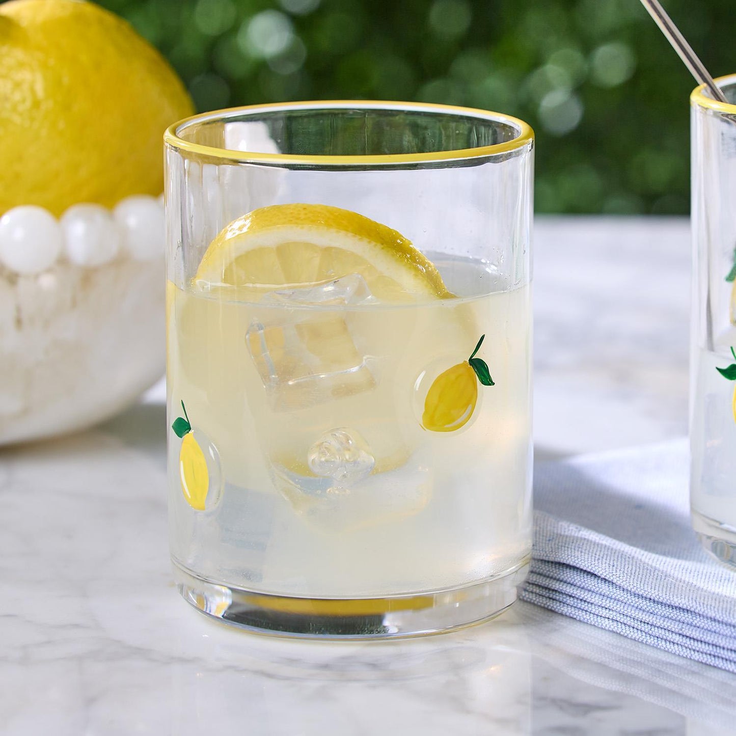 Lemon Double Old Fashion Hand-Painted Glass