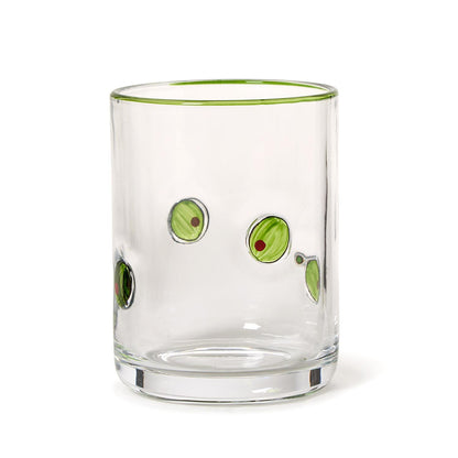 Martini Olive Double Old Fashion Hand-Painted Glass