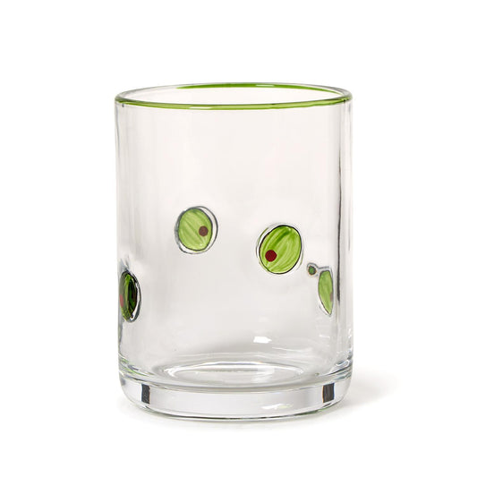 Martini Olive Double Old Fashion Hand-Painted Glass