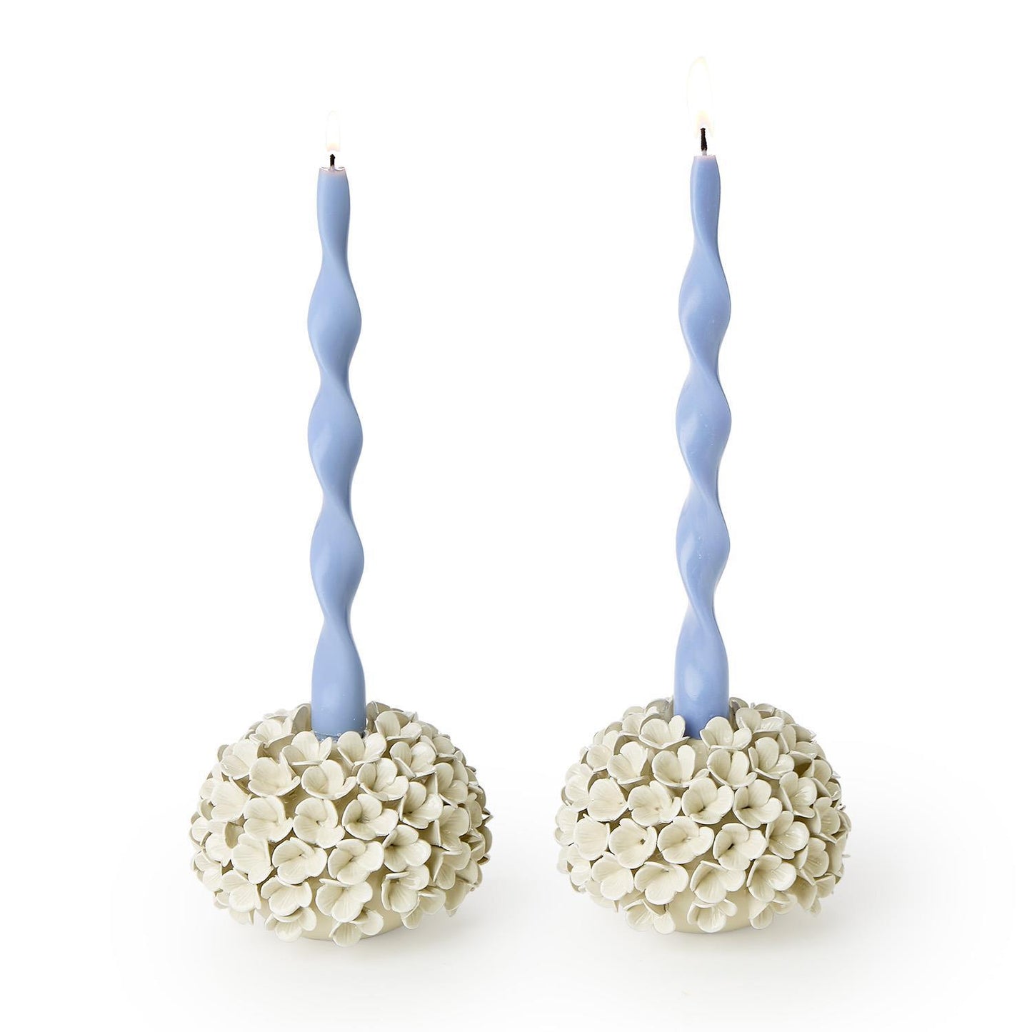 Hand-Crafted White Hydrangea Flower Bud Vases/Taper Candlestick Candleholders