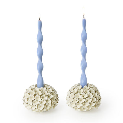 Hand-Crafted White Hydrangea Flower Bud Vases/Taper Candlestick Candleholders