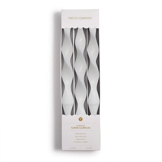 S/3 Twist and Glow White 12" Twist Taper Candles in Gift Box
