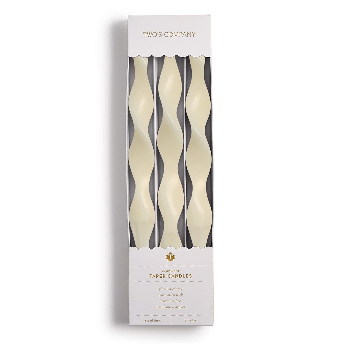 S/3 Twist and Glow Ivory 12" Twist Taper Candles in Gift Box