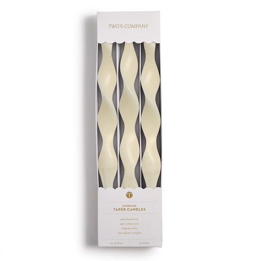 S/3 Twist and Glow Ivory 12" Twist Taper Candles in Gift Box