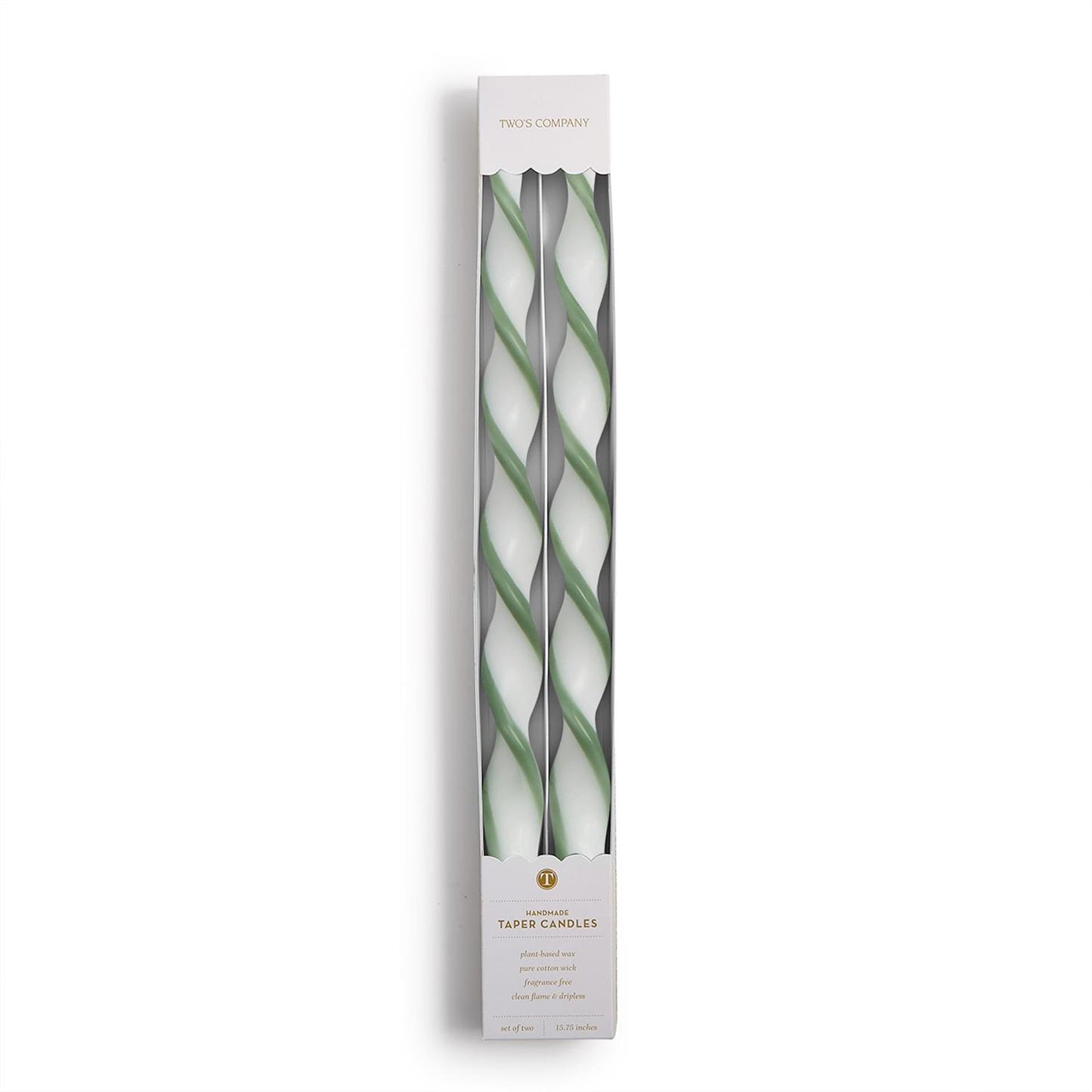 S/2 Twist and Glow Green Ribbon 15 3/4" Twist Taper Candles in Gift Box