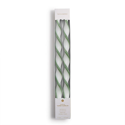 S/2 Twist and Glow Green Ribbon 15 3/4" Twist Taper Candles in Gift Box