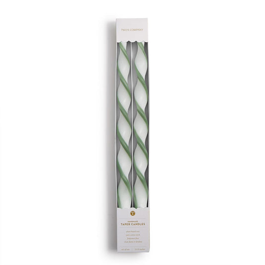 S/2 Twist and Glow Green Ribbon 15 3/4" Twist Taper Candles in Gift Box