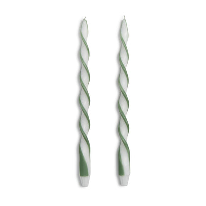 S/2 Twist and Glow Green Ribbon 15 3/4" Twist Taper Candles in Gift Box