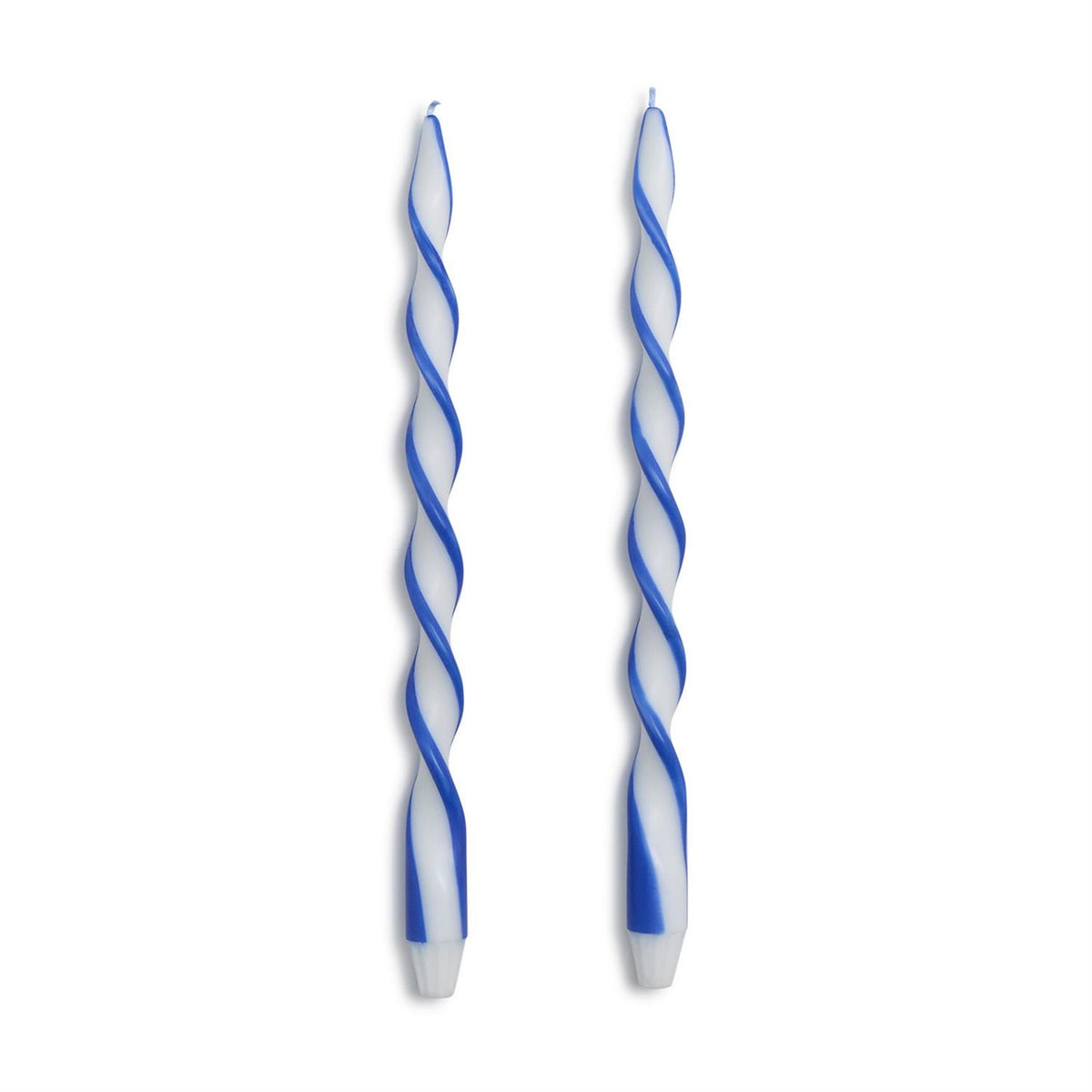 Two blue ribbon twist taper candles