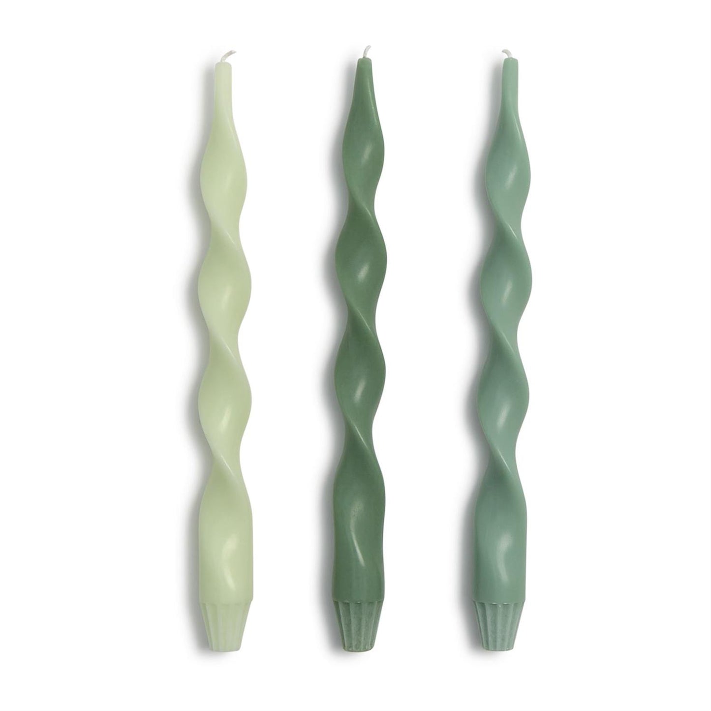Twist and Glow Set of 3 Green Hue 12" Twist Taper Candles in Gift Box